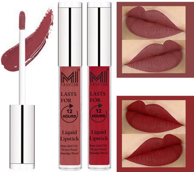 

MI Fashion Liquid Lipstick Combo Set of 2 |Matte|Waterproof|Kiss Proof|Long Lasting(Brown Liquid Lipstick,Together Red Lip Gloss)