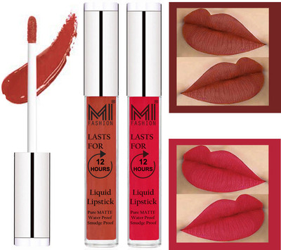 

MI Fashion Liquid Lipstick Combo Set of 2 |Matte|Waterproof|Kiss Proof|Long Lasting|(Brick Red Liquid Lipstick,Spring Pink Lip Gloss)
