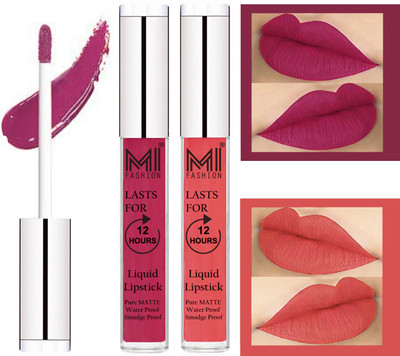 

MI Fashion Liquid Matte Lipsticks |Waterproof|Smudge Proof| Made in India|and|Long Lasting| Set of 2 Lipsticks(Pink Berry Berry Liquid Lipstick,Peach Bae Liquid Lipstick)