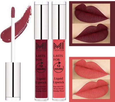 

MI Fashion Liquid Matte Lipsticks |Waterproof|Smudge Proof| Made in India|and|Long Lasting| Set of 2 Lipsticks(Red Mart Liquid Lipstick,Peach Bae Liquid Lipstick)