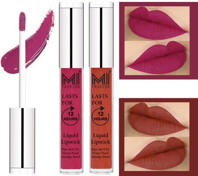 

MI Fashion Liquid Matte Lipsticks |Waterproof|Smudge Proof| Made in India|and|Long Lasting| Set of 2 Lipsticks(Pink Berry Berry Liquid Lipstick,Brick Red Liquid Lipstick)