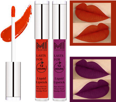 

MI Fashion Professional Makeup Matte Liquid Lipstick Waterproof,Kiss Proof,Long Lasting and Made in India Set of 2(Orange Pulp Liquid Lipstick,Deep Violet Liquid Lipstick)