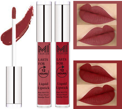 

MI Fashion Liquid Lipstick Combo Set of 2 |Matte|Waterproof|Kiss Proof|Long Lasting|(Nude Liquid Lipstick,Together Red Lip Gloss)