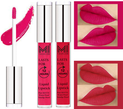 MI Fashion Matte Liquid Lipsticks Waterproof Long Lasting Pigmented Lip Gloss Set of 2(Magenta Liquid Lipstick,Spring Pink Liquid Lipstick)