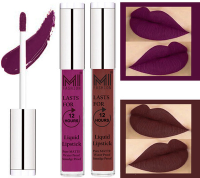 

MI Fashion Liquid Lipstick Combo Set of 2 |Matte|Waterproof|Kiss Proof|Long Lasting| and |Made in India|(Deep Violet Liquid Lipstick,Dark Brown Lip Gloss)