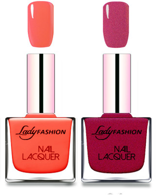 

Lady Fashion Cube Shaped Made In India Nail Polish Light Orange, Maroon(Pack of 2)