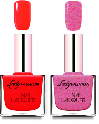 

Lady Fashion Cube Shaped Made In India Nail Polish Juicy Red, Abricoat Rose(Pack of 2)