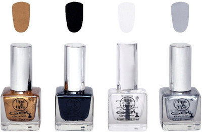 

Lips & Tips Premium Collection Nail polish - Combo set of 4 Exclusive Nail Enamels Golden Glow, Black, White, Silver Shine (Pack of 4)(Pack of 4)