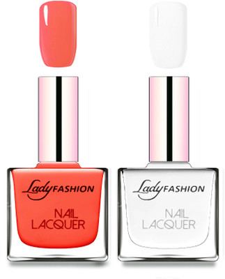 

Lady Fashion Cube Shaped Made In India Nail Polish Light Orange, White(Pack of 2)