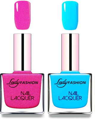 

Lady Fashion Cube Shaped Made In India Nail Polish Mettalic pink, Sky Blue(Pack of 2)