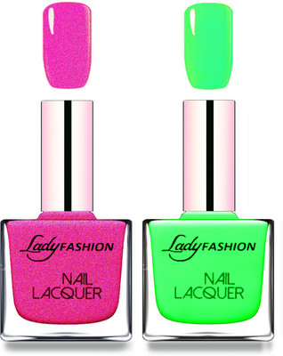 

Lady Fashion Cube Shaped Made In India Nail Polish Mettalic pink, Light Green(Pack of 2)