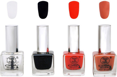 

Lips & Tips Premium Collection Nail polish - Combo set of 4 Exclusive Nail Enamels Base Coat, Black, Fire Red, Chocolate Moose (Pack of 4)(Pack of 4)
