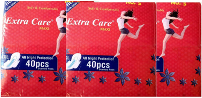 

Extra Care Womens/Girls XXL Sanitary Pads (Napkins) with Wings- Pack of 120 (40+40+40) Sanitary Pad(Pack of 120)