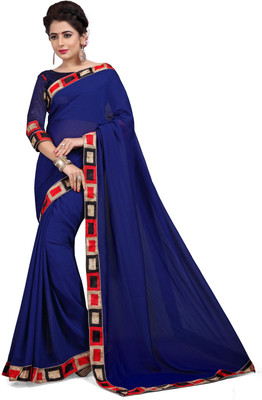 Om Shantam sarees Embroidered Bollywood Georgette Saree(Dark Blue)