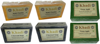 

Khadi Herbal Soap Combo: Haldi chandan , Charcoal & Green Apple(750 g, Pack of 6)
