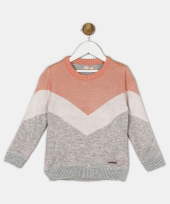 Chemistry Woven Round Neck Casual Girls Multicolor Sweater at flipkart