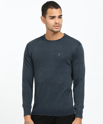 KILLER Solid Round Neck Casual Men Dark Blue Sweater