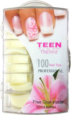 

Natural artificial fake shining nails manicure pedicure nail art nail tips nail extension with glue yellowish white(Pack of 100)