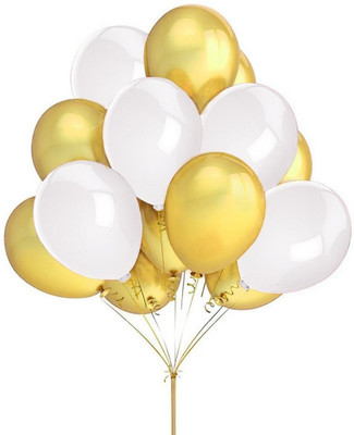 TRISHRA Solid Mayra_23-250 Balloon(Gold, White, Pack of 250)