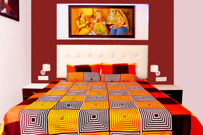 K N Traders 100 TC Cotton Double Printed Flat Bedsheet(Pack of 1, Orange)