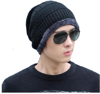 AlexVyan Self Design, Striped, Solid Beanie Cap