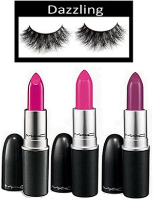 dazzling Eyelashes, Mac Matte Finish Lipstick (Pack of 3)(Set of 4)