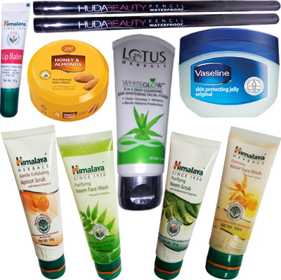

Himalaya Gental Apricot 50 G & Purifing Neem 50 G Scrub With Purifing Neem 50 Ml & Fairness Kesar 50 Ml Face Wash & Herbal Lip Care Balm With Lotus Harble Cream Whitglow Facial , Vaseline Pet Jelly (7g) , Joy Honey & Almonds Nourishing Skin Cream (15ml), 