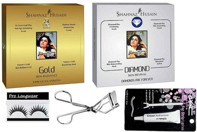 pro long wear combo Eyelashes & Eyelashes Glue & Eyelashes Curler & Shahnaz Husain Gold & Diamond Facial Kit(Set of 5)
