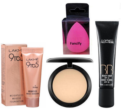 

Fancify Sponge puff , Fix Compact , Prep+Prime BB beauty Cream balm with foundation(Set of 4)