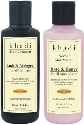 

Khadi India Herbal Amla Bhringraj Shampoo with Rose Honey Moisturising Lotion(Set of 2)
