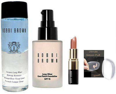 

Ultimate Silicon Puff & Bobbi Brown Longwear Foundation & nude Shade Lipstick,Makeup Remover(Set of 4)