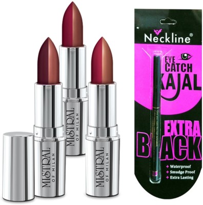 

mistral of milan DUAL TONE LIPSTICK with nackline kajal(Set of 4)