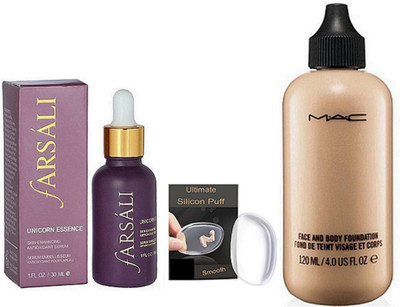 

Ultimate Silicon Puff With Mac Face And Body Foundation & Farsali Unicorn Essence Face Serum(Set of 3)