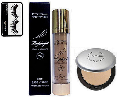 

Adorable eyelashes, mac prep+prime highlight pearl radiance , mac silver compact(Set of 3)