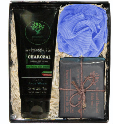

PRAMSH Gift Pack Of Activated Charocal Soap 100gm & Face Wash 100gm & Loofa (Pack of 3)(Set of 3)