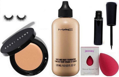 

jenney Sponge Puff, Mac face and Body Foundation,Waterproof Eyeliner, Bobbi Brown Corrector Concealer(Set of 5)