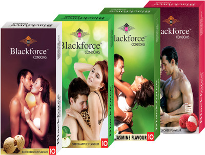 

BLACKFORCE BUTTERSCOTCH , GREEN APPLE , JASMINE AND LYCHEE Condom(Set of 4, 40S)