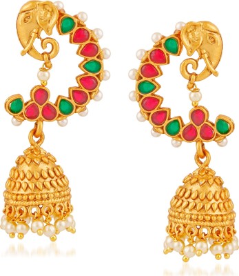 MEENAZ Temple Jewellery Sets Traditional Matte Gold Kundan Pearl Stylish Wedding Ruby Green Lord Ganesh Jhumka/Jhumki Earrings for women/girls Emerald, Pearl, Ruby Copper, Brass Drops & Danglers, Jhumki Earring