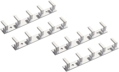 Homeplus Heavy Square Design Hook 5 Pin Silver Hook Rails Hook Rail 5(Pack of 4)