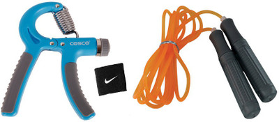 

Cosco Fitness Hand Grip Brace ( Pack of 1) with Skipping Rope Skip (Pack of 1) 1 Wrist Band Gym & Fitness Kit