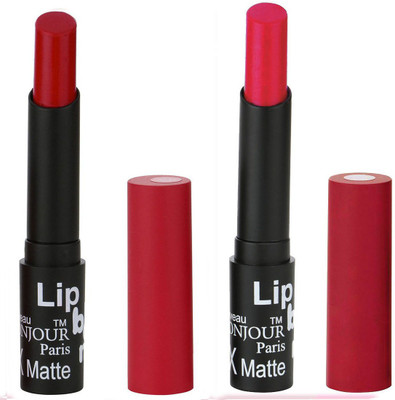 

Bonjour Paris Creamy Matte Lipsticks Set Of Must Have Colors Professional Quality with High Pigment Load 2 Pcs A9(Crimson, Pink)
