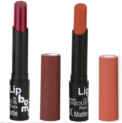 

Bonjour Paris Single Stock Application Color Sensational Creamy Matte With Sheya Butter 2 Pcs Lipsticks A12(Plum, Coral)