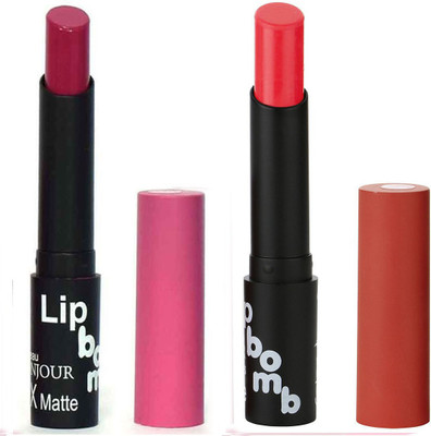 

Bonjour Paris Creamy Matte Lipsticks Set Of Must Have Colors Professional Quality with High Pigment Load 2 Pcs A14(Rose Blush, Strawberry)