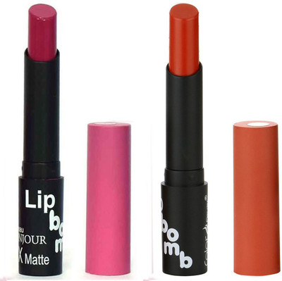 

Bonjour Paris Creamy Matte Lipsticks Set Of Must Have Colors Professional Quality with High Pigment Load 2 Pcs A15(Rose Blush, Brick Red)