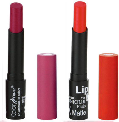 

Bonjour Paris Creamy Matte Lipsticks Set Of Must Have Colors Professional Quality with High Pigment Load 2 Pcs A46(Purple, Red)
