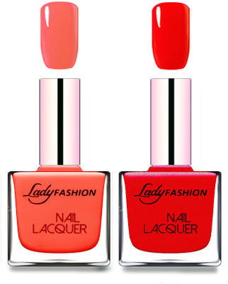 

Lady Fashion Cube Shaped Made In India Nail Polish Light Orange, Red(Pack of 2)