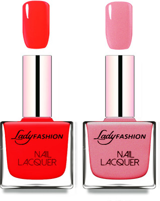 

Lady Fashion Cube Shaped Made In India Nail Polish Juicy Red, Silky Pink(Pack of 2)