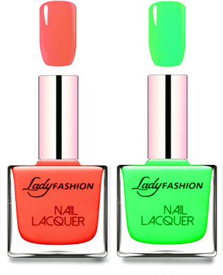 

Lady Fashion Cube Shaped Made In India Nail Polish Light Orange, Light Green(Pack of 2)