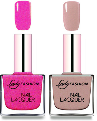 

Lady Fashion Cube Shaped Made In India Nail Polish Mettalic pink, Silky Purple(Pack of 2)