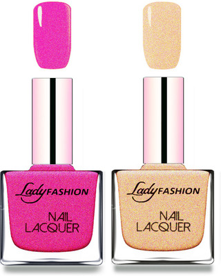 

Lady Fashion Cube Shaped Made In India Nail Polish Mettalic pink, Beach Nude(Pack of 2)